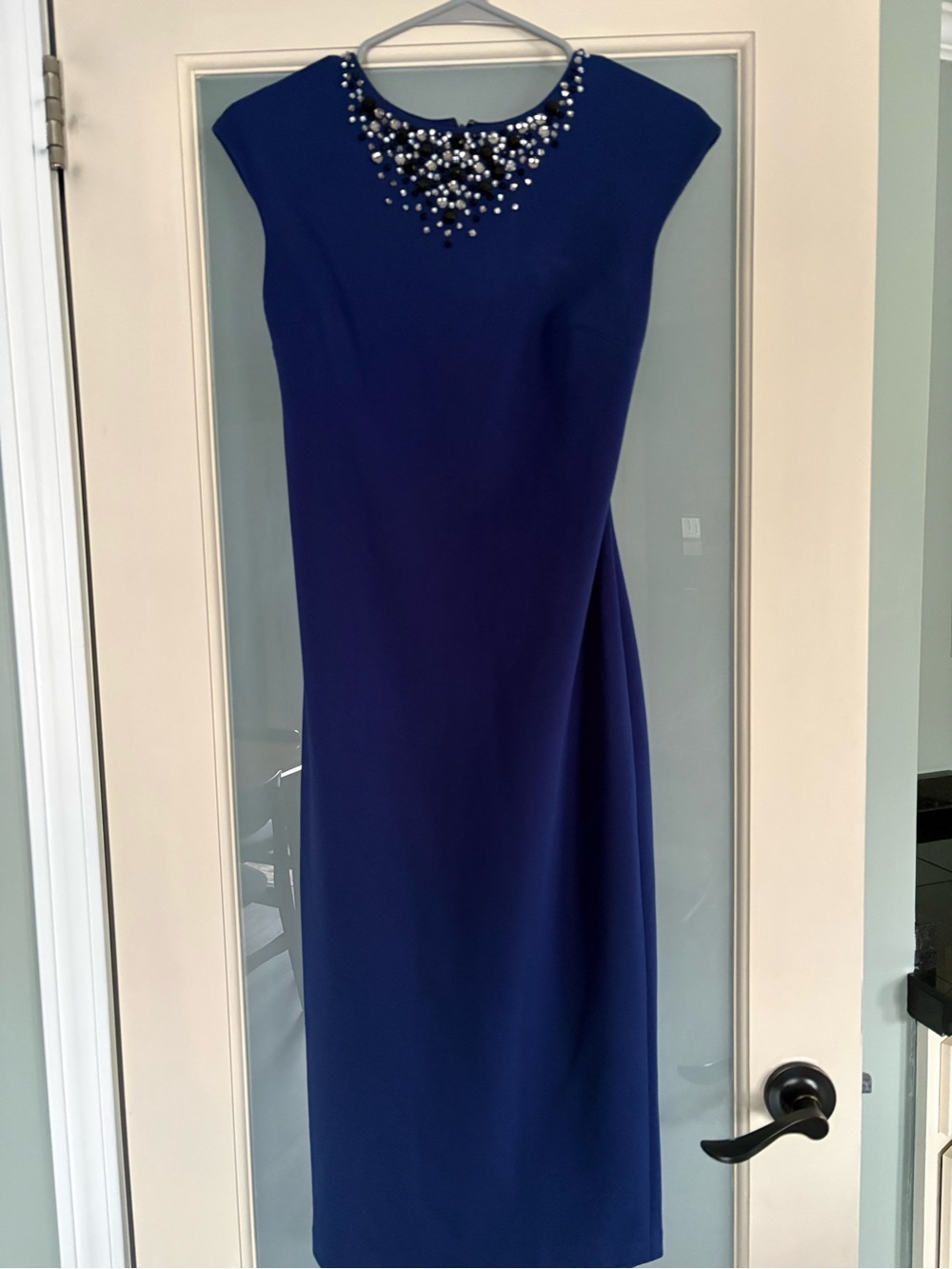 Maggy London Royal Navy Midi Dress with Beaded Neckline